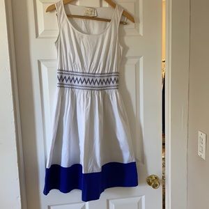 White and blue cotton Kate Spade dress.